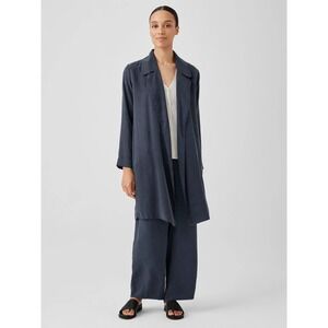 Eileen Fisher‎ Sandwashed Twill Trench Coat Medium Easy Fit Knee Length